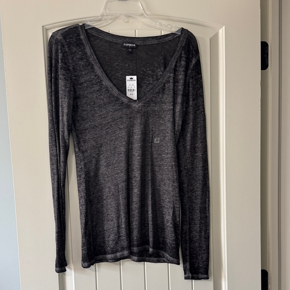 Express Women's Charcoal Long Sleeve Top